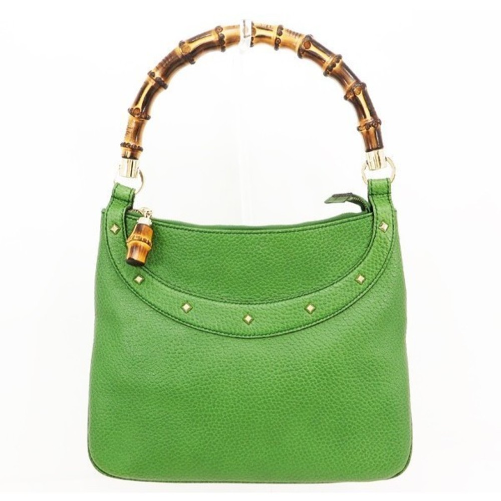 Gucci Bamboo Studded Shoulder Bag Green